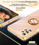 LeYi for Samsung Galaxy A32 5G Case: with 2 Pack Tempered Glass Screen Protector and Rotatable Ring Holder Magnetic Kickstand, Plating Rose Gold Edge Case