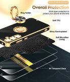 LeYi for Samsung Galaxy A35 5G Case: with 2 Pack Tempered Glass Screen Protector and Rotatable Ring Holder Magnetic Kickstand, Plating Rose Gold Edge Case