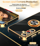 LeYi for Samsung Galaxy A35 5G Case: with 2 Pack Tempered Glass Screen Protector and Rotatable Ring Holder Magnetic Kickstand, Plating Rose Gold Edge Case