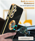 LeYi for Samsung Galaxy A35 5G Case: with 2 Pack Tempered Glass Screen Protector and Rotatable Ring Holder Magnetic Kickstand, Plating Rose Gold Edge Case