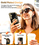 LeYi for Samsung Galaxy A35 5G Case: with 2 Pack Tempered Glass Screen Protector and Rotatable Ring Holder Magnetic Kickstand, Plating Rose Gold Edge Case