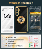 LeYi for Samsung Galaxy A35 5G Case: with 2 Pack Tempered Glass Screen Protector and Rotatable Ring Holder Magnetic Kickstand, Plating Rose Gold Edge Case