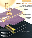 LeYi for Samsung Galaxy A35 5G Case: with 2 Pack Tempered Glass Screen Protector and Rotatable Ring Holder Magnetic Kickstand, Plating Rose Gold Edge Case