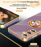 LeYi for Samsung Galaxy A35 5G Case: with 2 Pack Tempered Glass Screen Protector and Rotatable Ring Holder Magnetic Kickstand, Plating Rose Gold Edge Case