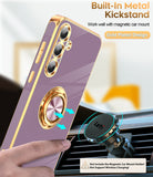 LeYi for Samsung Galaxy A35 5G Case: with 2 Pack Tempered Glass Screen Protector and Rotatable Ring Holder Magnetic Kickstand, Plating Rose Gold Edge Case