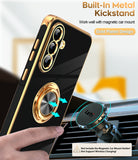 LeYi for Samsung Galaxy A37 5G Case: with 2 Pack Tempered Glass Screen Protector and Rotatable Ring Holder Magnetic Kickstand, Plating Rose Gold Edge Case