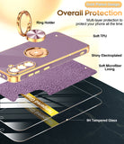 LeYi for Samsung Galaxy A37 5G Case: with 2 Pack Tempered Glass Screen Protector and Rotatable Ring Holder Magnetic Kickstand, Plating Rose Gold Edge Case