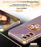 LeYi for Samsung Galaxy A37 5G Case: with 2 Pack Tempered Glass Screen Protector and Rotatable Ring Holder Magnetic Kickstand, Plating Rose Gold Edge Case