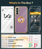 LeYi for Samsung Galaxy A37 5G Case: with 2 Pack Tempered Glass Screen Protector and Rotatable Ring Holder Magnetic Kickstand, Plating Rose Gold Edge Case