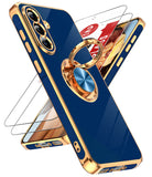 LeYi for Samsung Galaxy A37 5G Case: with 2 Pack Tempered Glass Screen Protector and Rotatable Ring Holder Magnetic Kickstand, Plating Rose Gold Edge Case