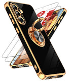 LeYi for Samsung Galaxy A37 5G Case: with 2 Pack Tempered Glass Screen Protector and Rotatable Ring Holder Magnetic Kickstand, Plating Rose Gold Edge Case