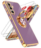 LeYi for Samsung Galaxy A37 5G Case: with 2 Pack Tempered Glass Screen Protector and Rotatable Ring Holder Magnetic Kickstand, Plating Rose Gold Edge Case