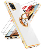 LeYi for Samsung Galaxy A42 5G Case: with 2 Pack Tempered Glass Screen Protector and Rotatable Ring Holder Magnetic Kickstand, Plating Rose Gold Edge Case