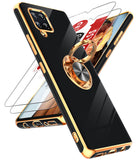 LeYi for Samsung Galaxy A42 5G Case: with 2 Pack Tempered Glass Screen Protector and Rotatable Ring Holder Magnetic Kickstand, Plating Rose Gold Edge Case
