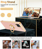 LeYi for Samsung Galaxy A42 5G Case: with 2 Pack Tempered Glass Screen Protector and Rotatable Ring Holder Magnetic Kickstand, Plating Rose Gold Edge Case