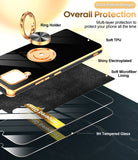 LeYi for Samsung Galaxy A42 5G Case: with 2 Pack Tempered Glass Screen Protector and Rotatable Ring Holder Magnetic Kickstand, Plating Rose Gold Edge Case