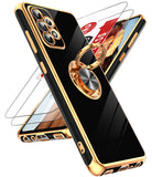 LeYi for Samsung Galaxy A52 5G Case: with 2 Pack Tempered Glass Screen Protector and Rotatable Ring Holder Magnetic Kickstand, Plating Rose Gold Edge Case