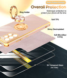 LeYi for Samsung Galaxy A52 5G Case: with 2 Pack Tempered Glass Screen Protector and Rotatable Ring Holder Magnetic Kickstand, Plating Rose Gold Edge Case