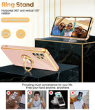 LeYi for Samsung Galaxy A52 5G Case: with 2 Pack Tempered Glass Screen Protector and Rotatable Ring Holder Magnetic Kickstand, Plating Rose Gold Edge Case