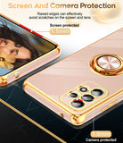 LeYi for Samsung Galaxy A52 5G Case: with 2 Pack Tempered Glass Screen Protector and Rotatable Ring Holder Magnetic Kickstand, Plating Rose Gold Edge Case