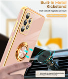 LeYi for Samsung Galaxy A52 5G Case: with 2 Pack Tempered Glass Screen Protector and Rotatable Ring Holder Magnetic Kickstand, Plating Rose Gold Edge Case