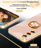LeYi for Samsung Galaxy A55 5G Case: with Rotatable Ring Holder Magnetic Kickstand, Plating Rose Gold Edge Case