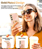 LeYi for Samsung Galaxy A55 5G Case: with Rotatable Ring Holder Magnetic Kickstand, Plating Rose Gold Edge Case