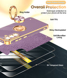 LeYi for Samsung Galaxy A56 5G Case: with 2 Pack Tempered Glass Screen Protector and Rotatable Ring Holder Magnetic Kickstand, Plating Rose Gold Edge Case