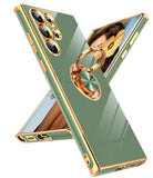 LeYi for Samsung Galaxy S22 Ultra 5G Case: Rotatable Ring Holder Magnetic Kickstand, Plating Rose Gold Edge Case