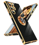 LeYi for Samsung Galaxy S22 Ultra 5G Case: Rotatable Ring Holder Magnetic Kickstand, Plating Rose Gold Edge Case
