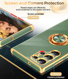 LeYi for Samsung Galaxy S22 Ultra 5G Case: Rotatable Ring Holder Magnetic Kickstand, Plating Rose Gold Edge Case