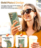 LeYi for Samsung Galaxy S22 Ultra 5G Case: Rotatable Ring Holder Magnetic Kickstand, Plating Rose Gold Edge Case