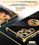 LeYi for Samsung Galaxy S22 Ultra 5G Case: Rotatable Ring Holder Magnetic Kickstand, Plating Rose Gold Edge Case