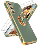 LeYi for Samsung Galaxy S23 FE 5G Case: with 1 Pack Tempered Glass Screen Protector and Rotatable Ring Holder Magnetic Kickstand, Plating Rose Gold Edge Case