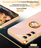 LeYi for Samsung Galaxy S23 FE 5G Case: with 1 Pack Tempered Glass Screen Protector and Rotatable Ring Holder Magnetic Kickstand, Plating Rose Gold Edge Case