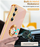 LeYi for Samsung Galaxy S23 FE 5G Case: with 1 Pack Tempered Glass Screen Protector and Rotatable Ring Holder Magnetic Kickstand, Plating Rose Gold Edge Case