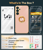 LeYi for Samsung Galaxy S23 FE 5G Case: with 1 Pack Tempered Glass Screen Protector and Rotatable Ring Holder Magnetic Kickstand, Plating Rose Gold Edge Case