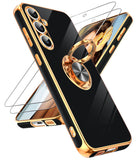 LeYi for Samsung Galaxy S23 FE 5G Case: with 1 Pack Tempered Glass Screen Protector and Rotatable Ring Holder Magnetic Kickstand, Plating Rose Gold Edge Case