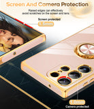 LeYi for Samsung Galaxy S23 Ultra Case: with Rotatable Ring Holder Magnetic Kickstand, Plating Rose Gold Edge Case