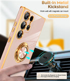 LeYi for Samsung Galaxy S23 Ultra Case: with Rotatable Ring Holder Magnetic Kickstand, Plating Rose Gold Edge Case
