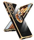 LeYi for Samsung Galaxy S23 Ultra Case: with Rotatable Ring Holder Magnetic Kickstand, Plating Rose Gold Edge Case