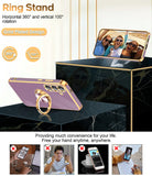 LeYi for Samsung Galaxy S24 5G Case: Rotatable Ring Holder Magnetic Kickstand, Plating Rose Gold Edge Case