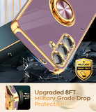 LeYi for Samsung Galaxy S24 5G Case: Rotatable Ring Holder Magnetic Kickstand, Plating Rose Gold Edge Case