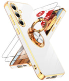 LeYi for Samsung Galaxy S24 FE 5G Case: with 2 Pack Tempered Glass Screen Protector and Rotatable Ring Holder Magnetic Kickstand, Plating Rose Gold Edge Case