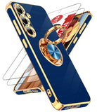 LeYi for Samsung Galaxy S24 FE 5G Case: with 2 Pack Tempered Glass Screen Protector and Rotatable Ring Holder Magnetic Kickstand, Plating Rose Gold Edge Case