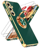 LeYi for Samsung Galaxy S24 FE 5G Case: with 2 Pack Tempered Glass Screen Protector and Rotatable Ring Holder Magnetic Kickstand, Plating Rose Gold Edge Case