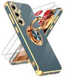 LeYi for Samsung Galaxy S24 FE 5G Case: with 2 Pack Tempered Glass Screen Protector and Rotatable Ring Holder Magnetic Kickstand, Plating Rose Gold Edge Case