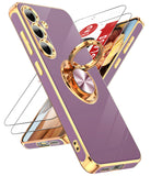 LeYi for Samsung Galaxy S24 FE 5G Case: with 2 Pack Tempered Glass Screen Protector and Rotatable Ring Holder Magnetic Kickstand, Plating Rose Gold Edge Case