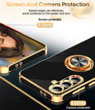 LeYi for Samsung Galaxy S24 FE 5G Case: with 2 Pack Tempered Glass Screen Protector and Rotatable Ring Holder Magnetic Kickstand, Plating Rose Gold Edge Case