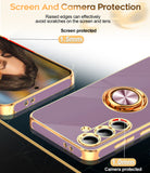 LeYi for Samsung Galaxy S24 FE 5G Case: with 2 Pack Tempered Glass Screen Protector and Rotatable Ring Holder Magnetic Kickstand, Plating Rose Gold Edge Case